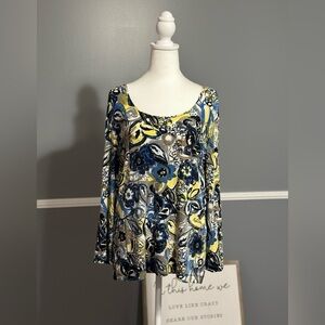 Chico's Travelers Gorgeous Floral Print Blouse‎ Top Size Large Multicolored